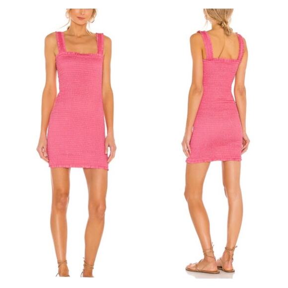 MIKOH Magnolia Mini Dress Womens Large Cream Green Smocked Shirred Palm Tree - Picture 2 of 15